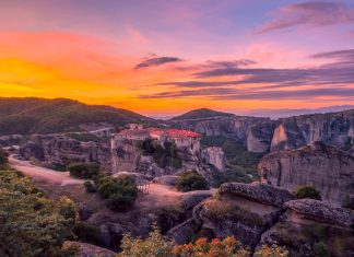 The Mountain Monasteries Of Meteora In Greece.